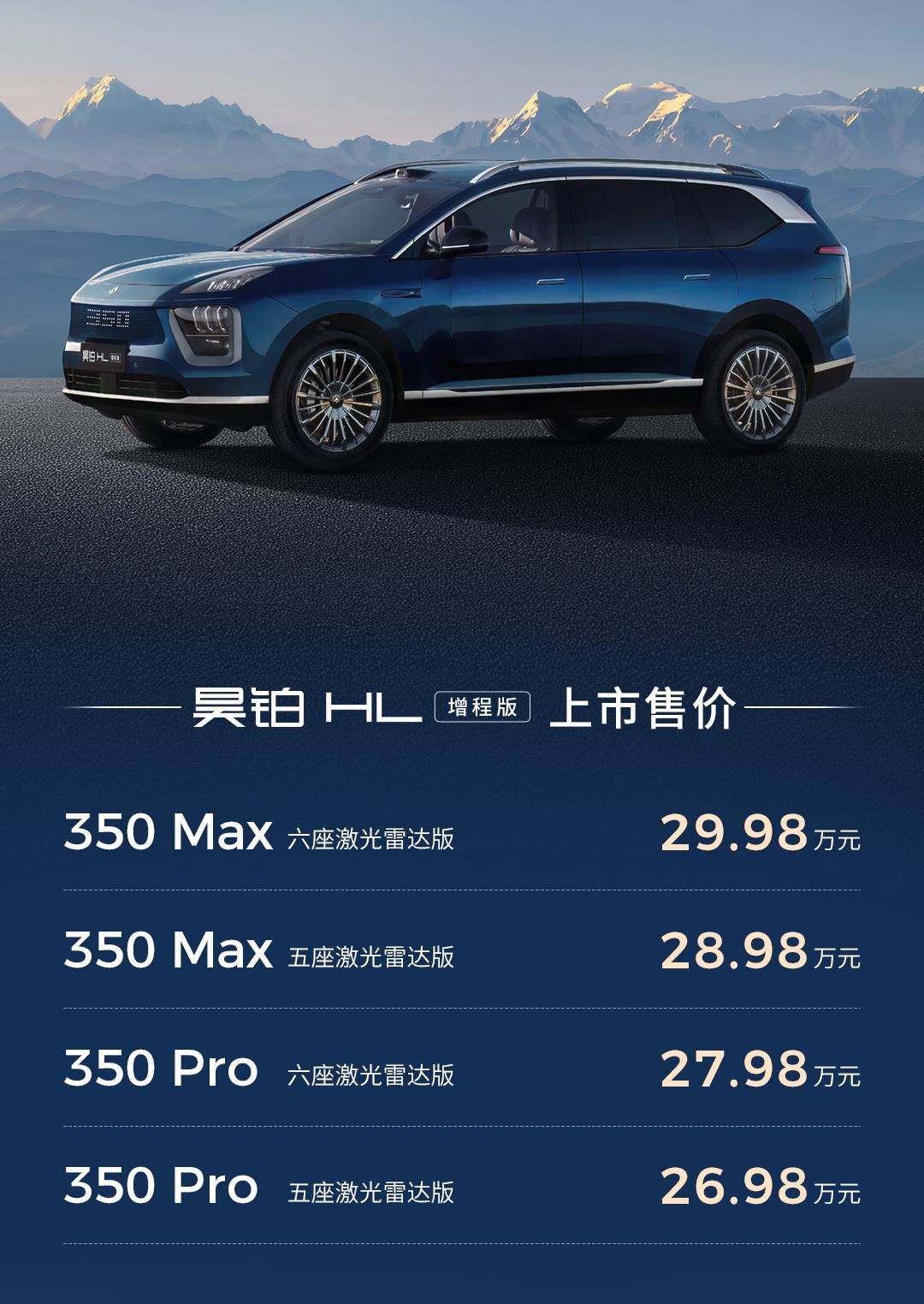 广汽昊铂HL增程版上市：2698万元起(图1)